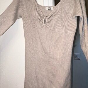 Madden NYC Beige Long Sleeve Rib Knit Dress